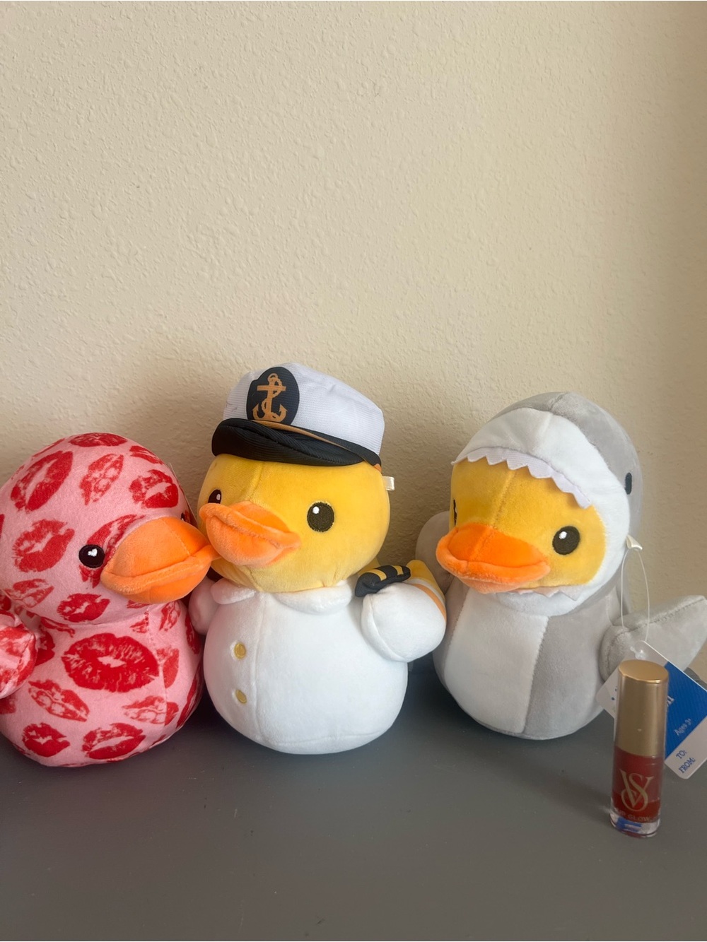 3 Yellow Plush Duck in White Captain Outfit - Soft Decorative Toy